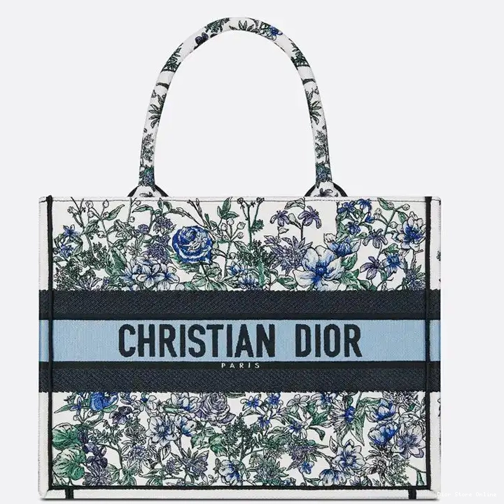 Blue White Book Flowers Dior Canvas Tote Constellation Motif 0510 Hot Sale